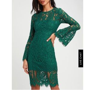 ENRAPTURING ELEGANCE GREEN LACE MIDI DRESS